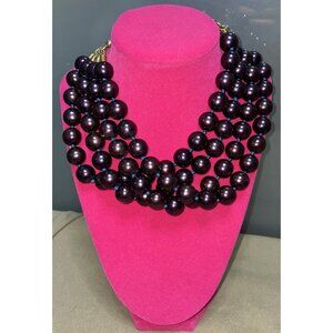 ESCADA Vintage 80s Faux Chunky 4 Strand Purple Pearl Choker Gold Clasp Necklace